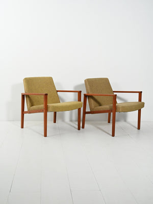 Coppia di poltrone danesi in teak con tappezzeria verde 2