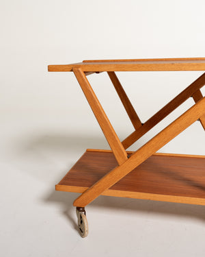 Carrello pieghevole in teak e rovere, Nybrofabriken, anni 50