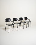 Set di 4 sedie in pelle e metallo, con inserti in legno, anni '50