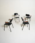 Set di 4 sedie in pelle e metallo, con inserti in legno, anni '50