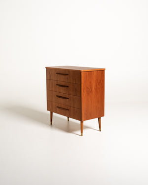 Cassettiera in teak con puntali in ottone
