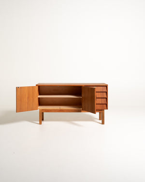 Sideboard scandinavo in teak con cassetti a tegola, metà Novecento