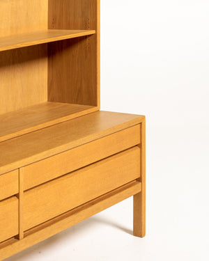 Libreria scandinava in rovere con modulo a cassetti, anni ’60/’70