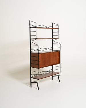 Libreria in metallo con vano contenitore in teak, anni '50-'60