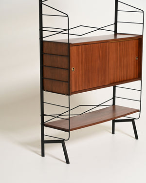 Libreria in metallo con vano contenitore in teak, anni '50-'60