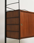 Libreria in metallo con vano contenitore in teak, anni '50-'60