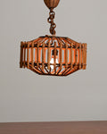 Lampada da soffitto in bambú e rattan intrecciato, anni '70