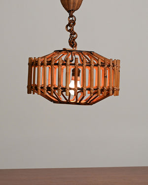 Lampada da soffitto in bambú e rattan intrecciato, anni '70