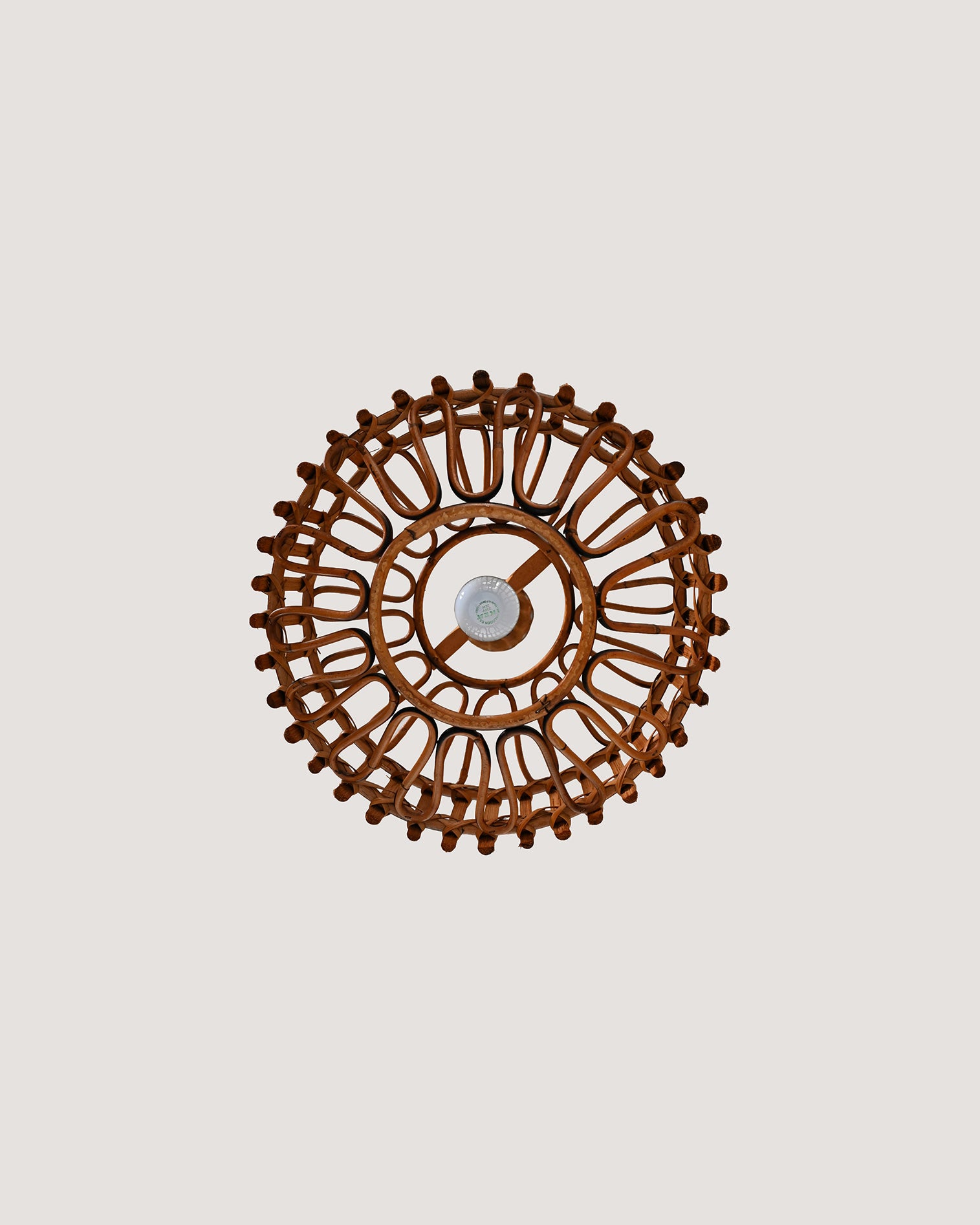 Lampada da soffitto in bambú e rattan intrecciato, anni '70