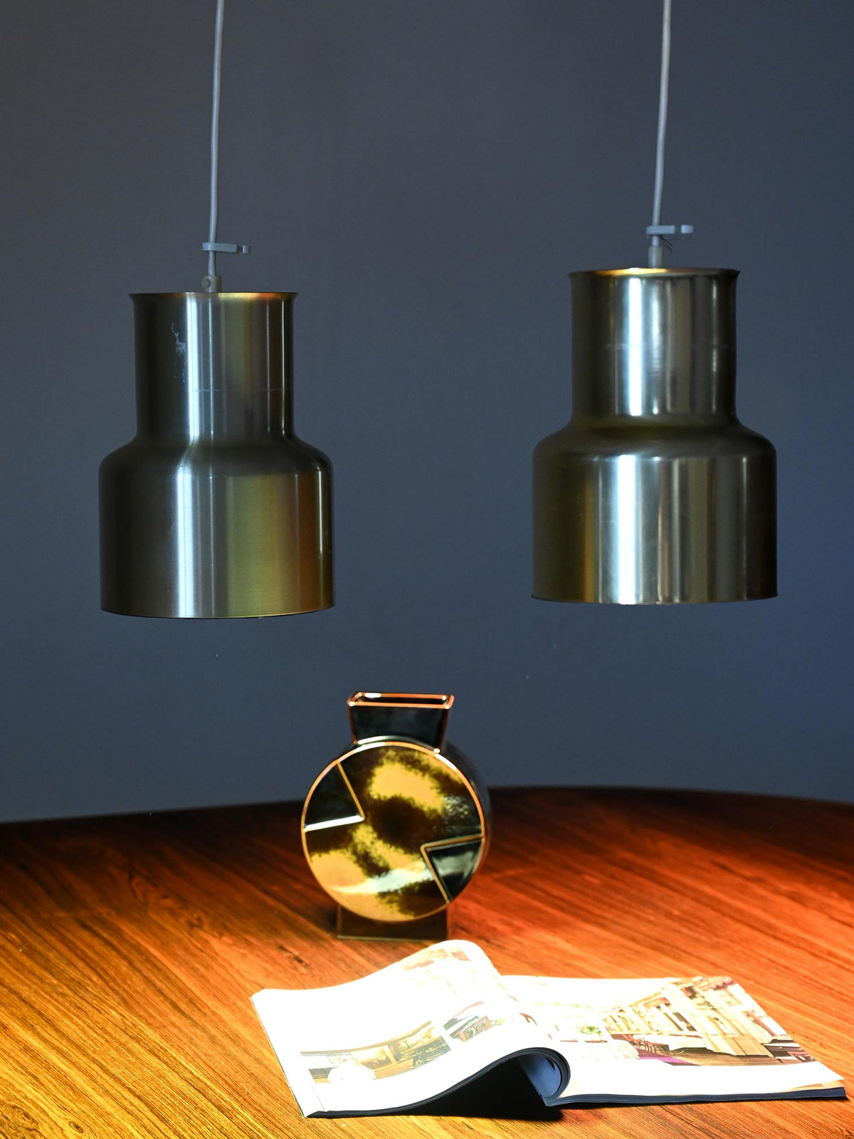 Coppia di lampade a sospensione vintage oro 1